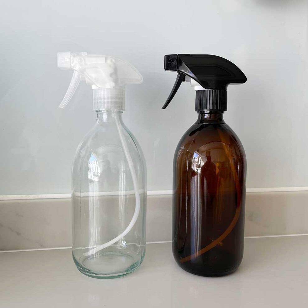 (Amber Glass Bottle / Black Trigger) Glass Trigger Spray Bottle - 500ml