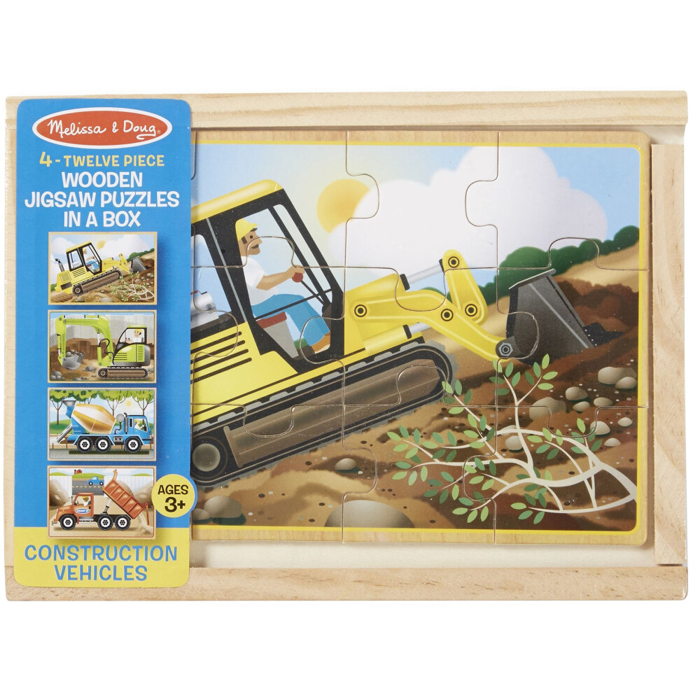 Melissa & Doug Wooden Jigsaw Puzzles In A Box 12Pcs 4/Pkg-Construction Md3792