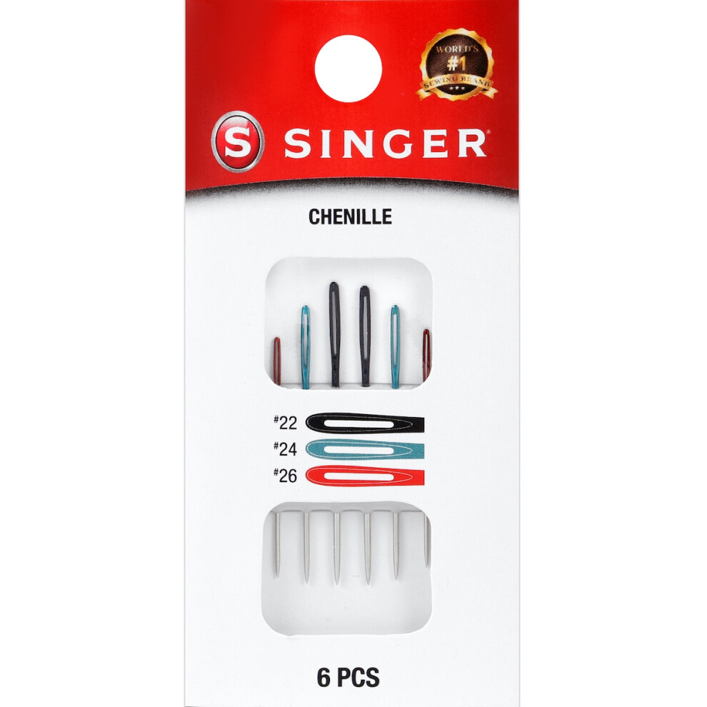 Singer Chenille Color Eye Needles 6/Pkg-Sizes 22, 24, And 26 01781