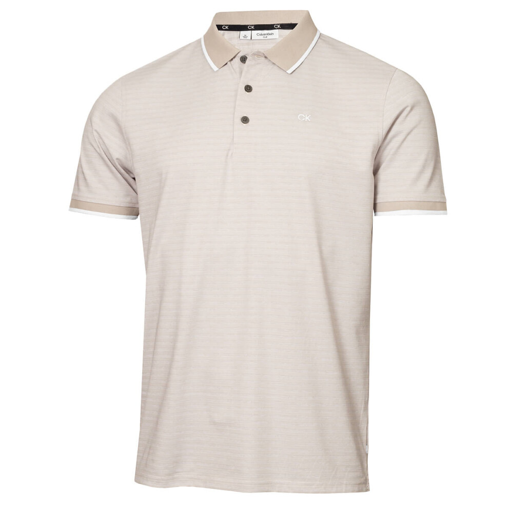 (S, Pale Silver Marl) Calvin Klein Mens 2023 Sudbury UV Protection Sustainable Golf Polo Shirt