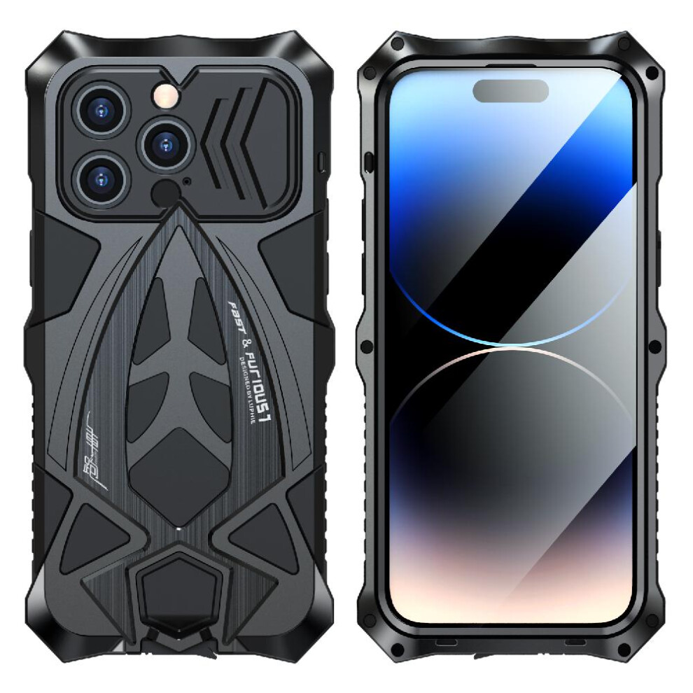 (Black) Case For Iphone 14 Pro Built-In Silicone Shockproof Dustproof Heavy Duty Hybrid Metal Bumper Kumwum Armor Phone Military Grade Drop Protection Black 764762585648