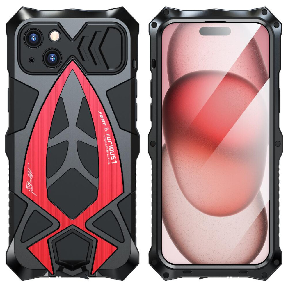 (Red) Case For Iphone 15 Military Grade Drop Protection Cover Built-In Silicone Shockproof Dustproof Heavy Duty Hybrid Metal Bumper Kumwum Armor Phone Red 764762585679