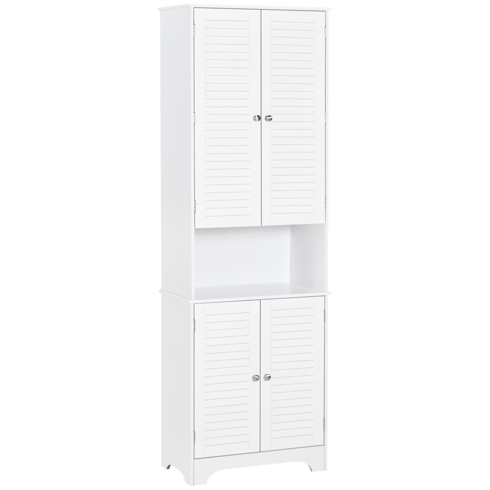 HOMCOM 183x60cm Tall Freestanding Bathroom Cabinet Retro 3 Compartments White