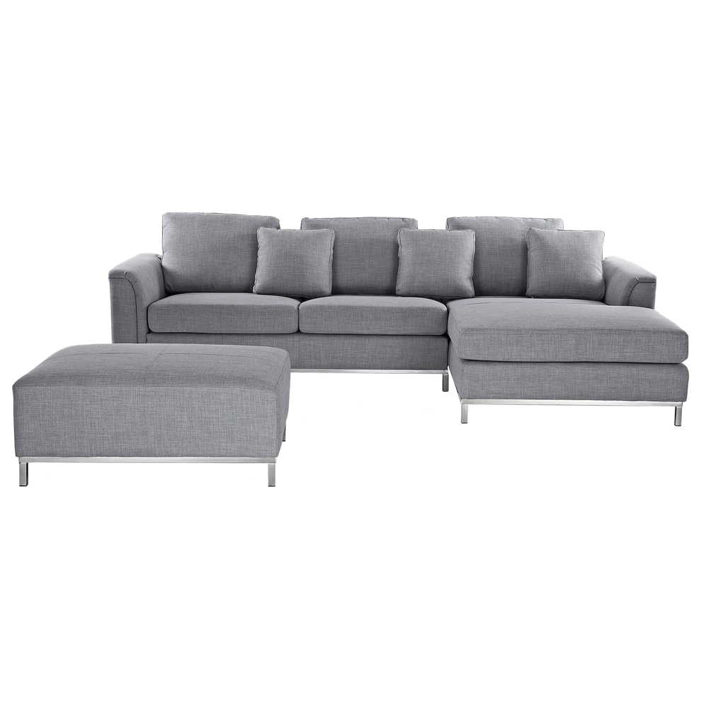 Corner Sofa OSLO Fabric Light Grey with Ottoman 5 Seater Left Hand