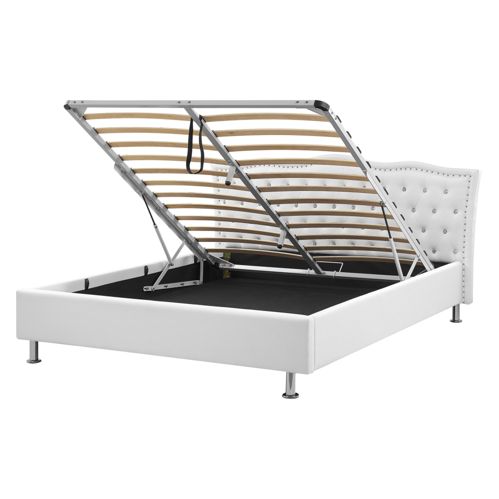 Ottoman Bed Faux Leather METZ 160 x 200 cm (EU King Size) White