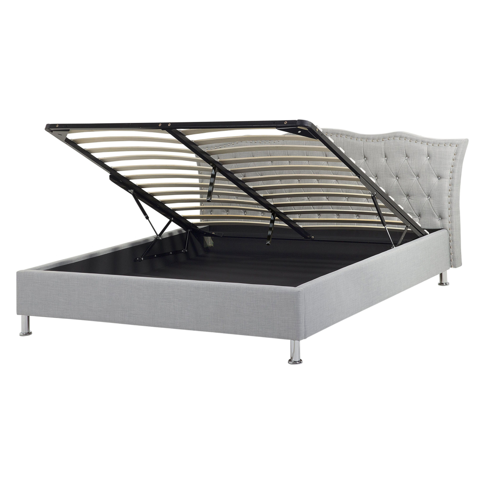Ottoman Bed Fabric METZ 160 x 200 cm (EU King Size) Light Grey