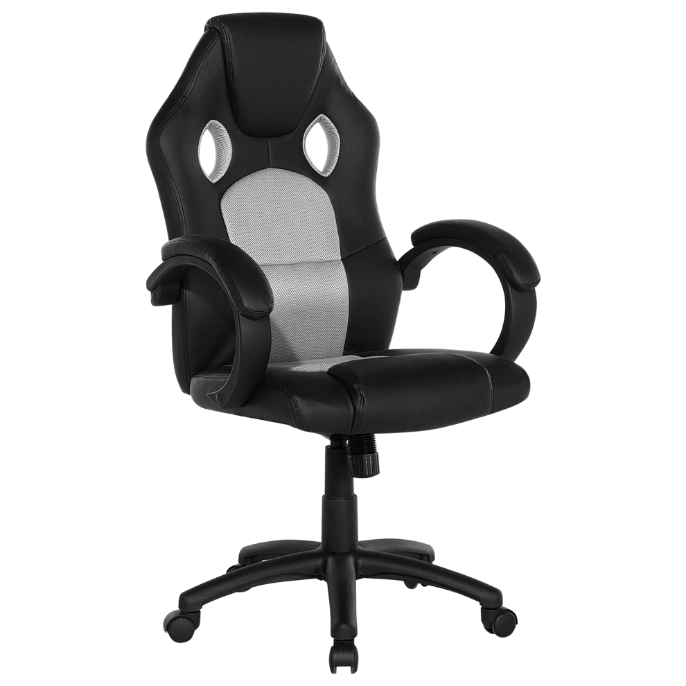 Office Chair Swivel FIGHTER Faux Leather Light Grey