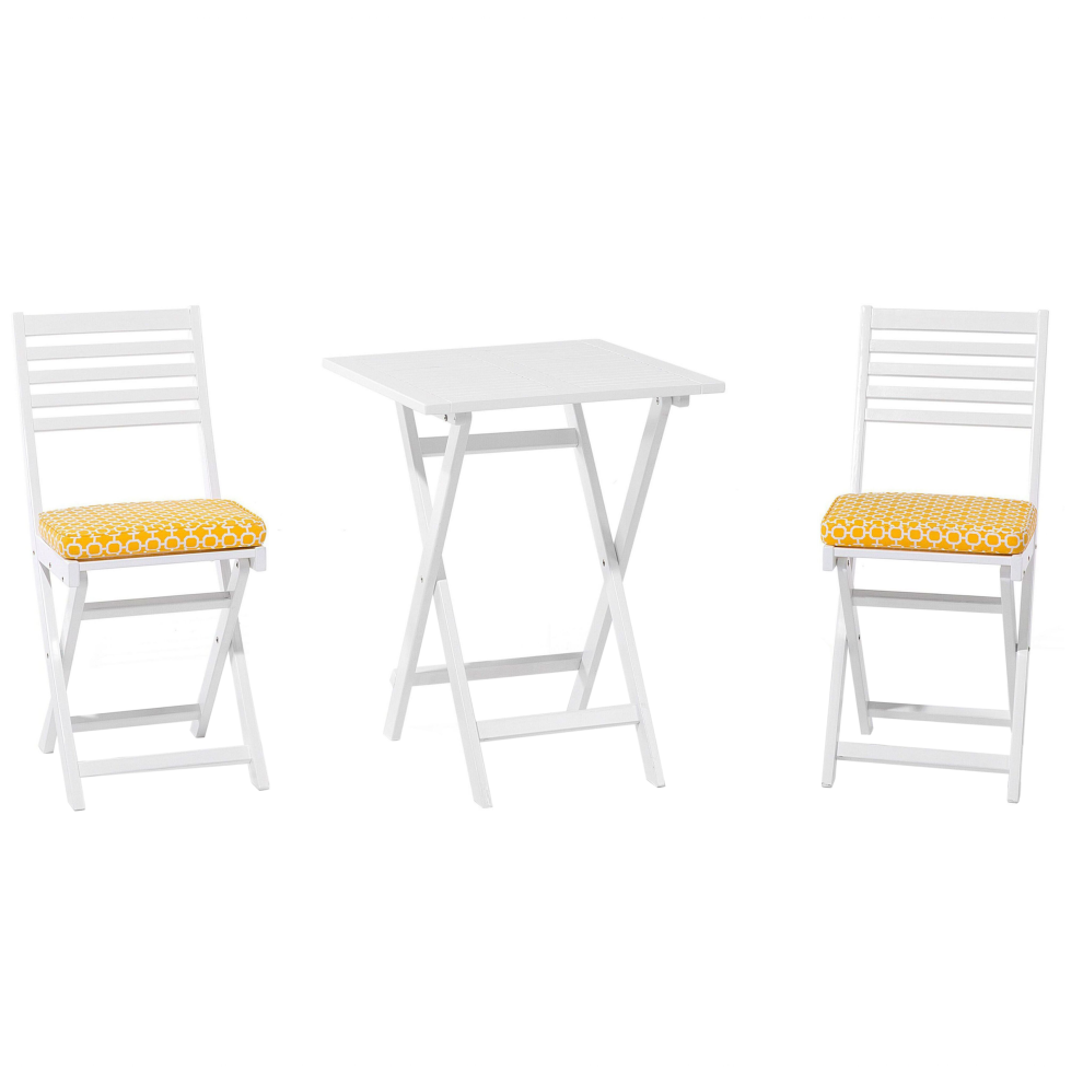 Bistro Set with Cushions Folding FIJI Wood White