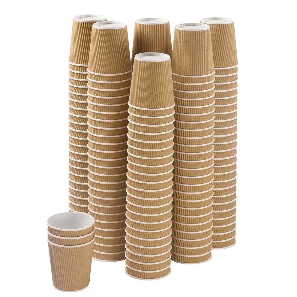 Disposable Cups for Tea, Cappuccino, Beverages - 8 oz Triple Layered Kraft Ripple Insulated Takeaway Paper Cups