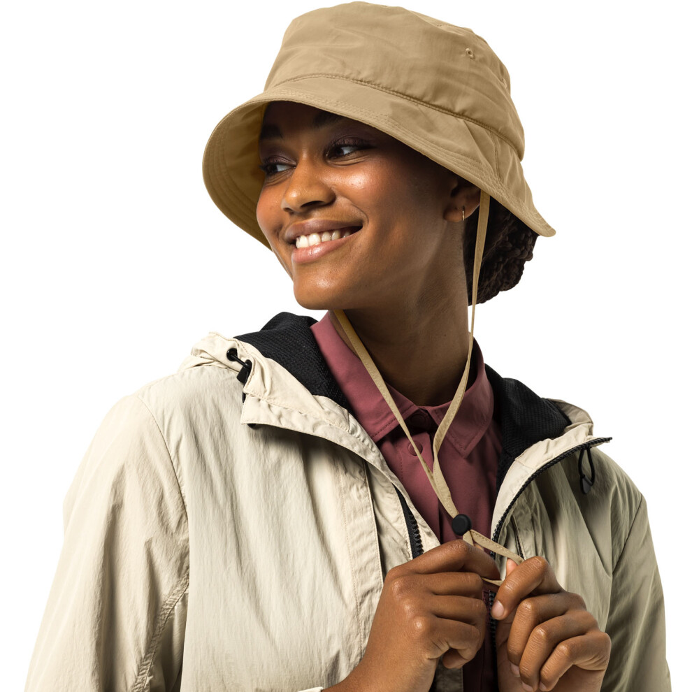 (L, Sand Storm) Jack Wolfskin Womens Summer All Round Visor Adjustable Chin Strap Sun Hat