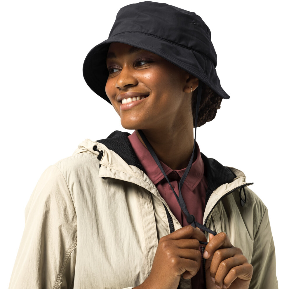 (M, Black) Jack Wolfskin Womens Summer All Round Visor Adjustable Chin Strap Sun Hat