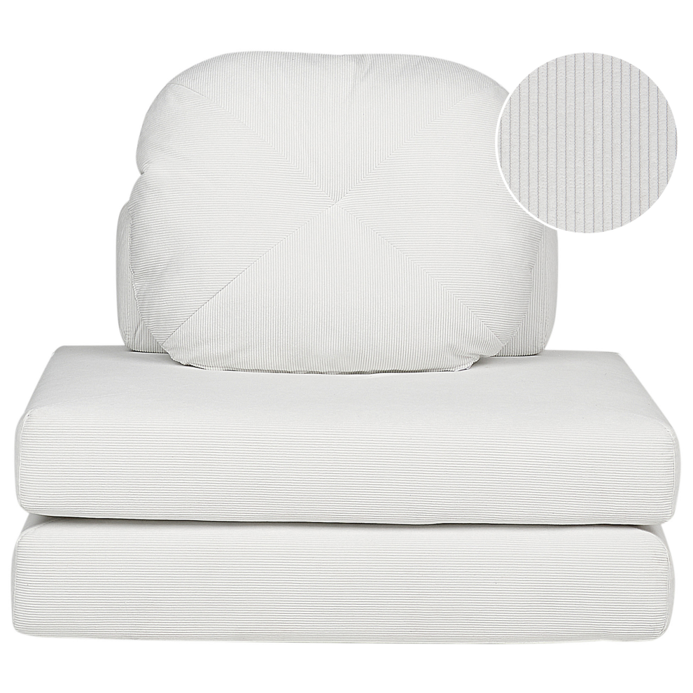 Jumbo Cord Single Sofa Bed White OLDEN