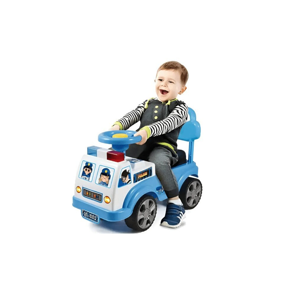 RLS My First Ride on Police Car Kids Toy Car Boys and Girls push Along Toddlers and Infants Walker with Storage