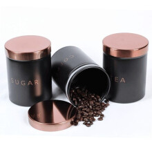 RLS Black Set of 3 Tea, Coffee, Sugar canisters Storage Container Set 1.1L Black & Copper
