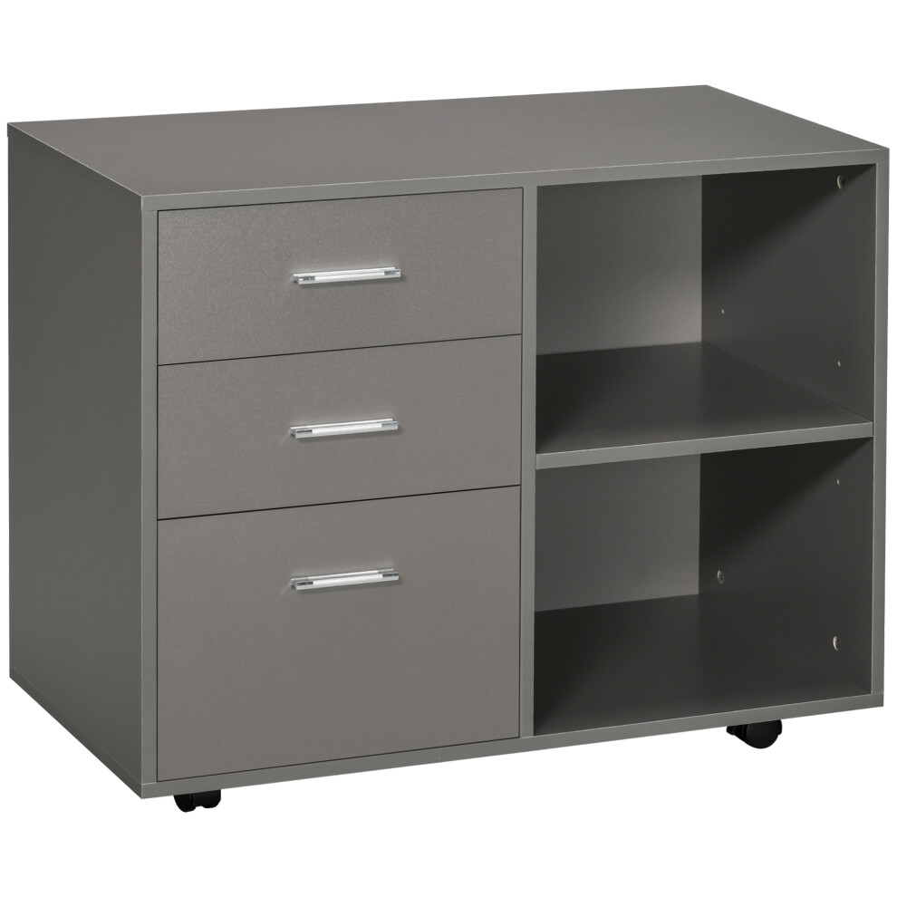 Freestanding Storage Cabinet With 3 Drawers 2 Shelves 4 Wheels Office