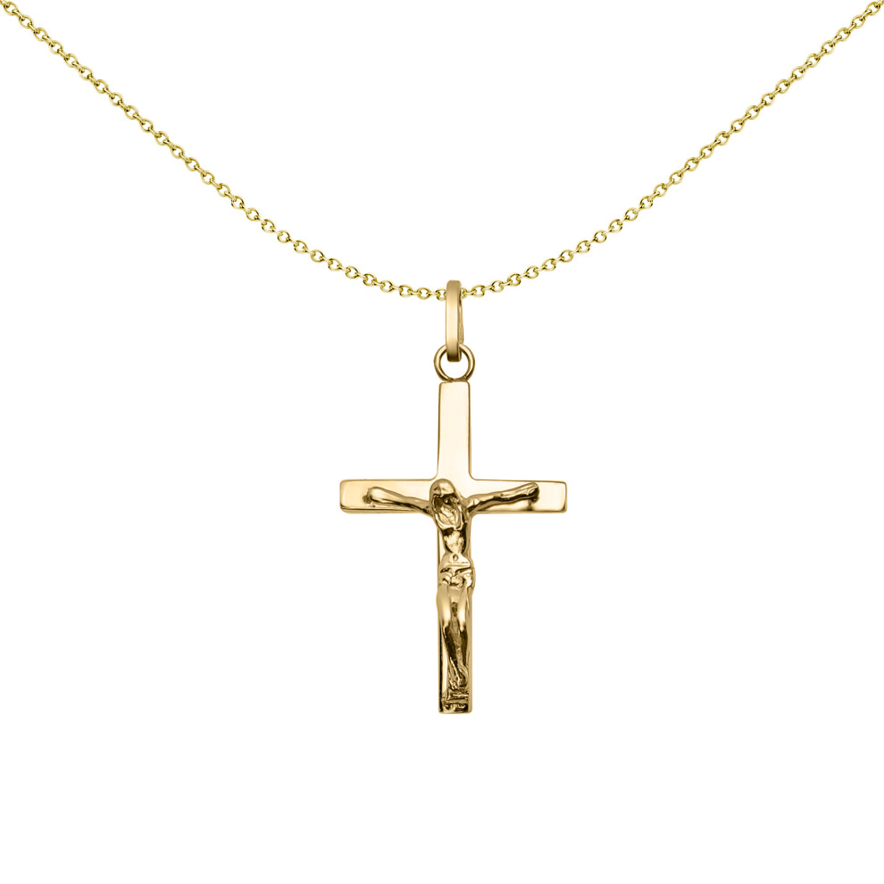Jewelco London 9ct Yellow Gold Lightweight Square Tube Jesus Crucifix Cross Pendant - JPX155