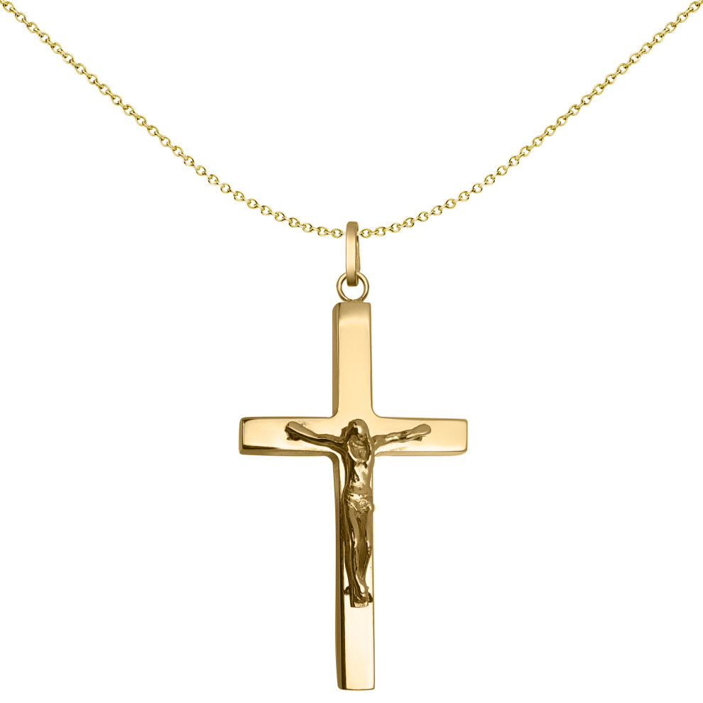 Jewelco London 9ct Yellow Gold Lightweight Square Tube Jesus Crucifix Cross Pendant - JPX156