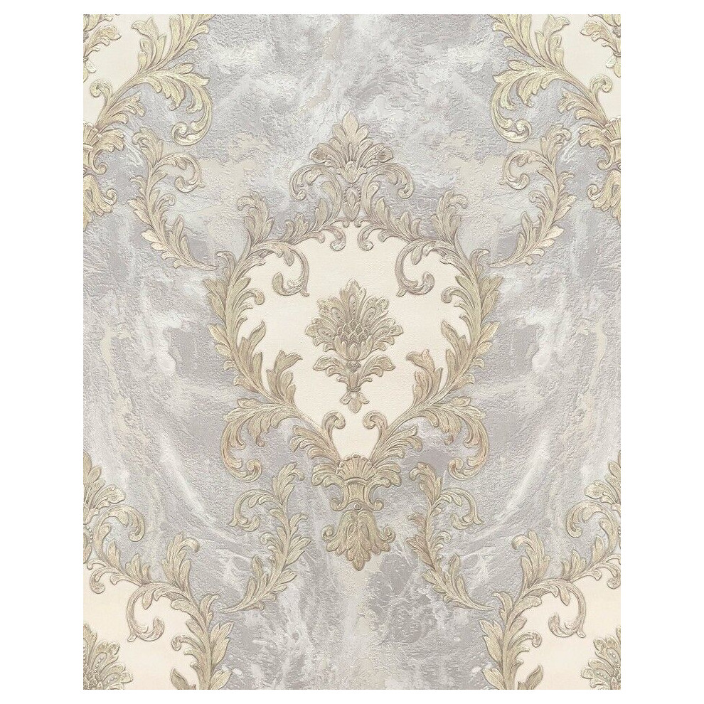 Rasch Sienna Damask Vasari Metallic Italian Grey Luxury Wallpaper 534351 4000441534351