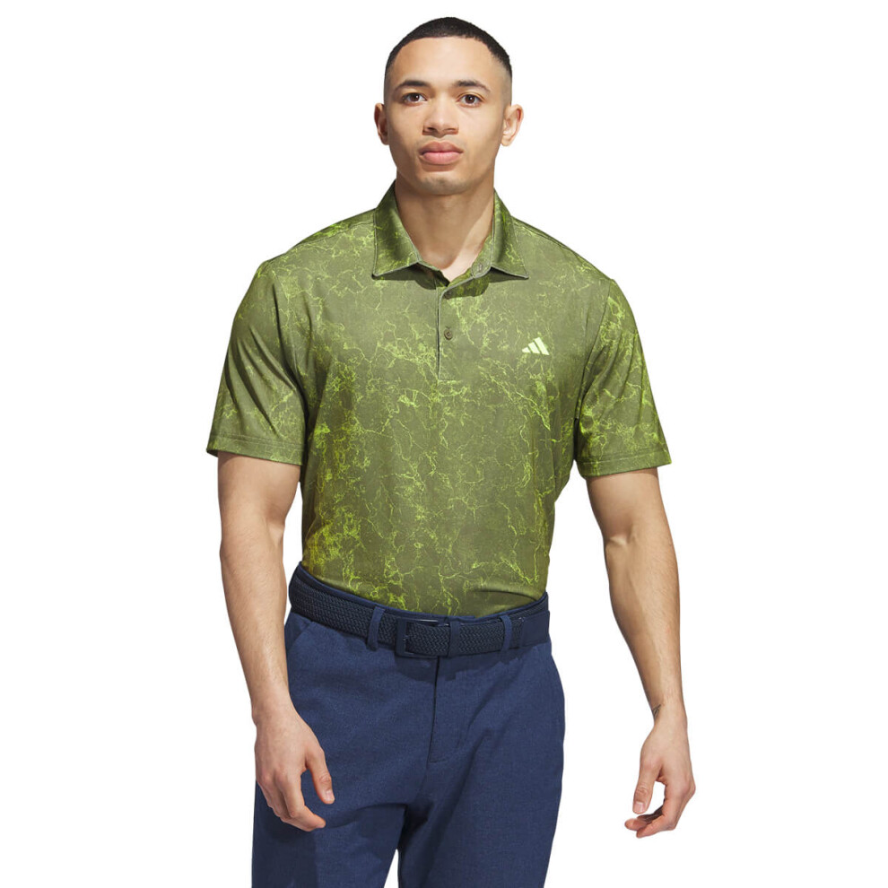 (M, Olive Strata) adidas Golf Mens Ultimate365 Sun Energy Stretch Print Polo Shirt