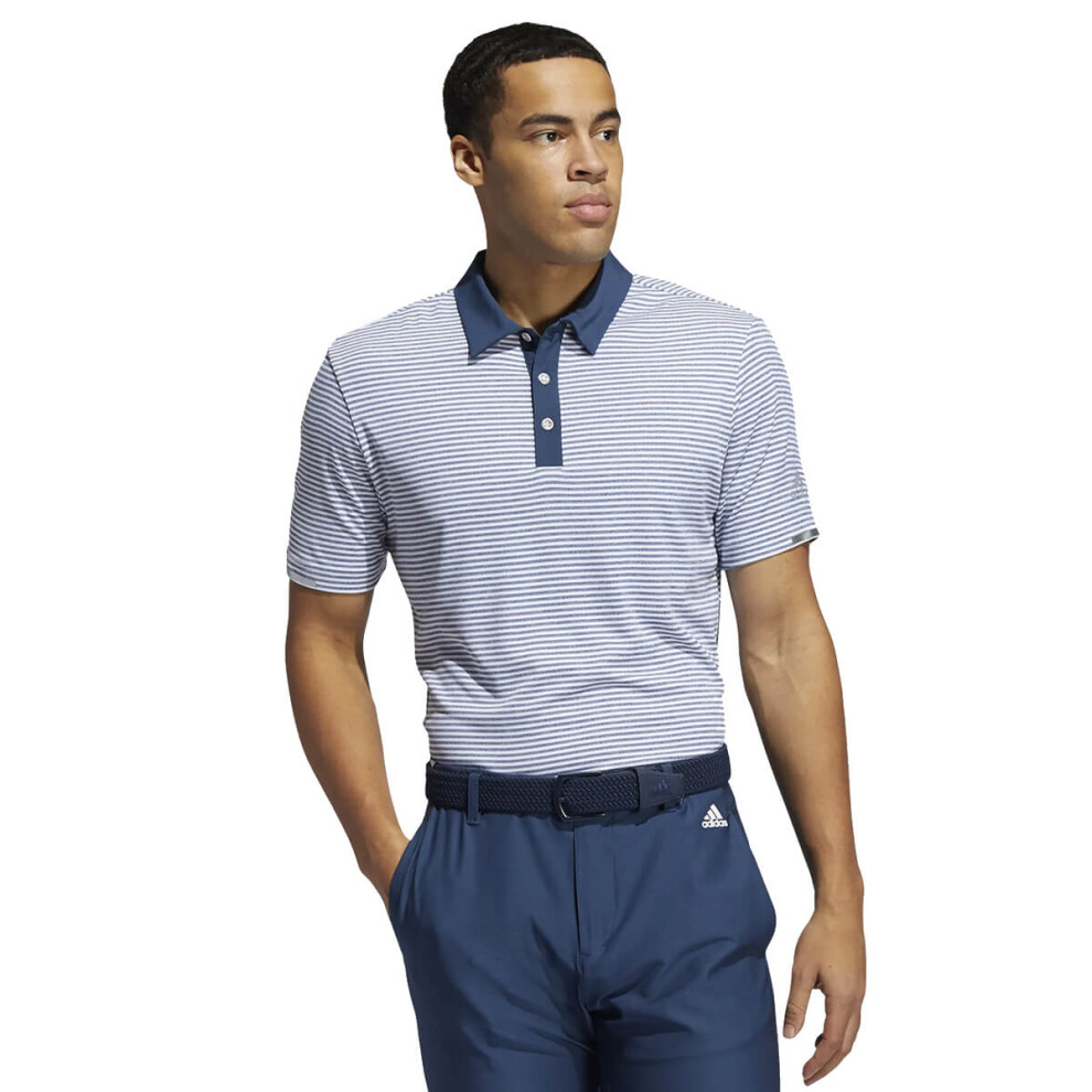 (S, Crew Navy/White) adidas Golf Mens 2021 Heat.RDY Microstripe Breathable Side Slits Polo Shirt