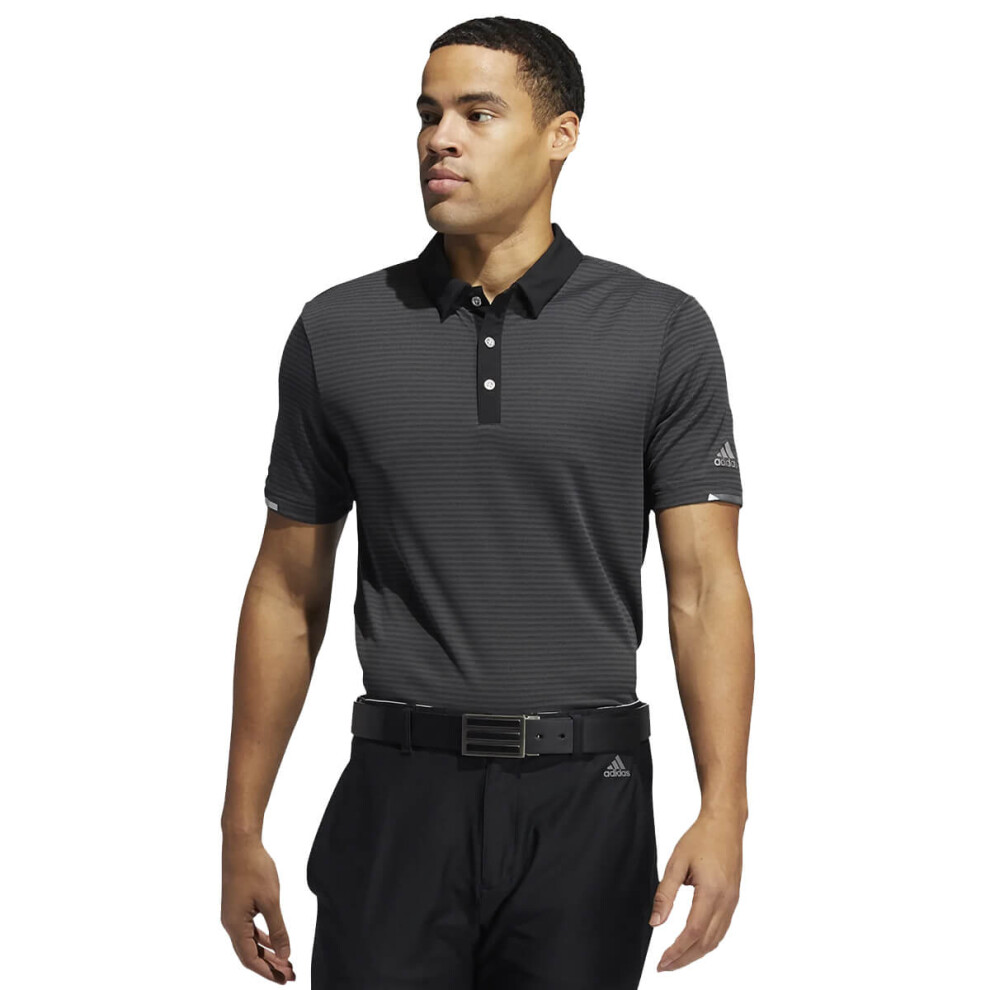 (S, Carbon/Black) adidas Golf Mens 2021 Heat.RDY Microstripe Breathable Side Slits Polo Shirt