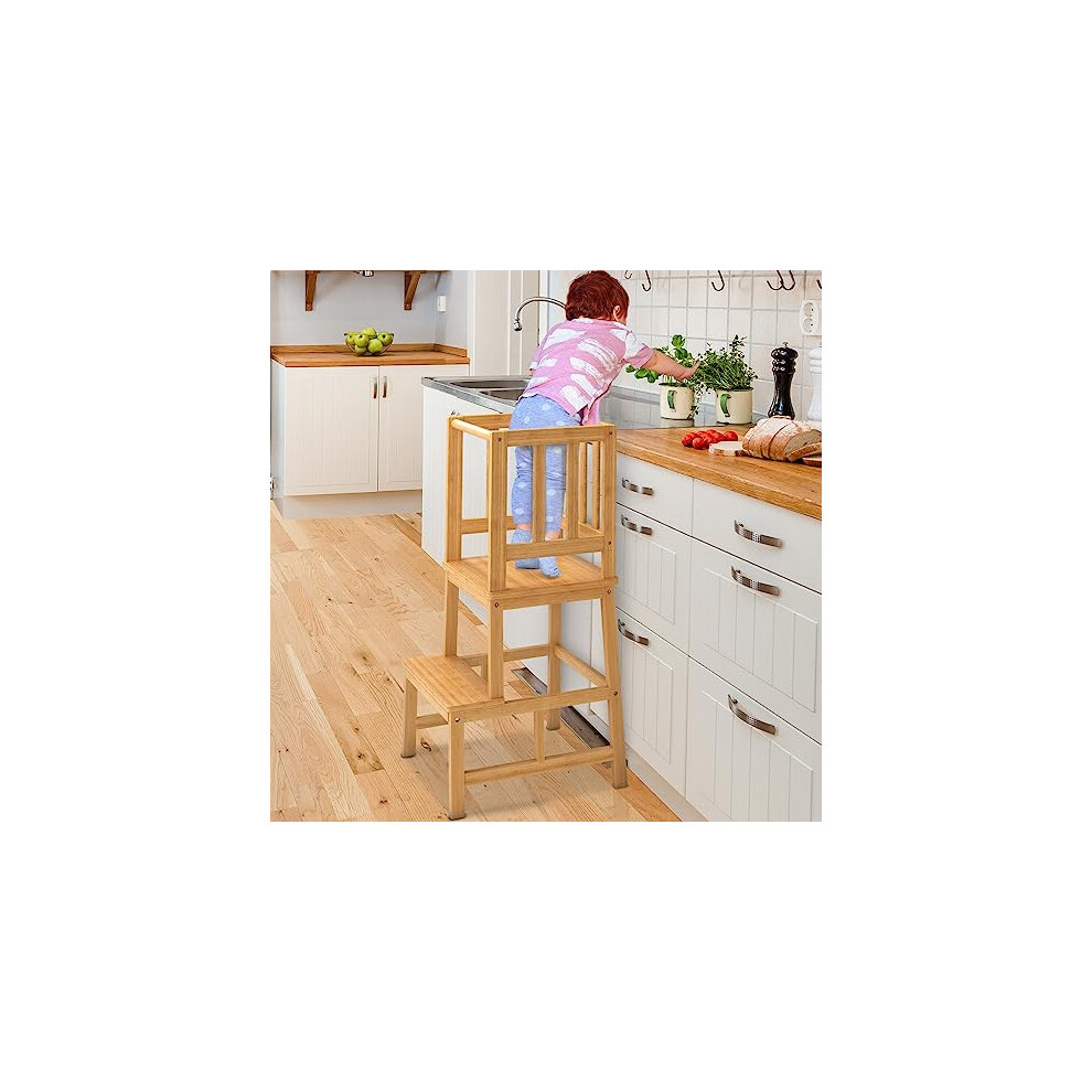 COSYLAND Kitchen Nursery Step Stool for Kids Toddlers Children,Standing Tower for Kitchen Counter,,Made of Natural Solid Bamboo(Natural)