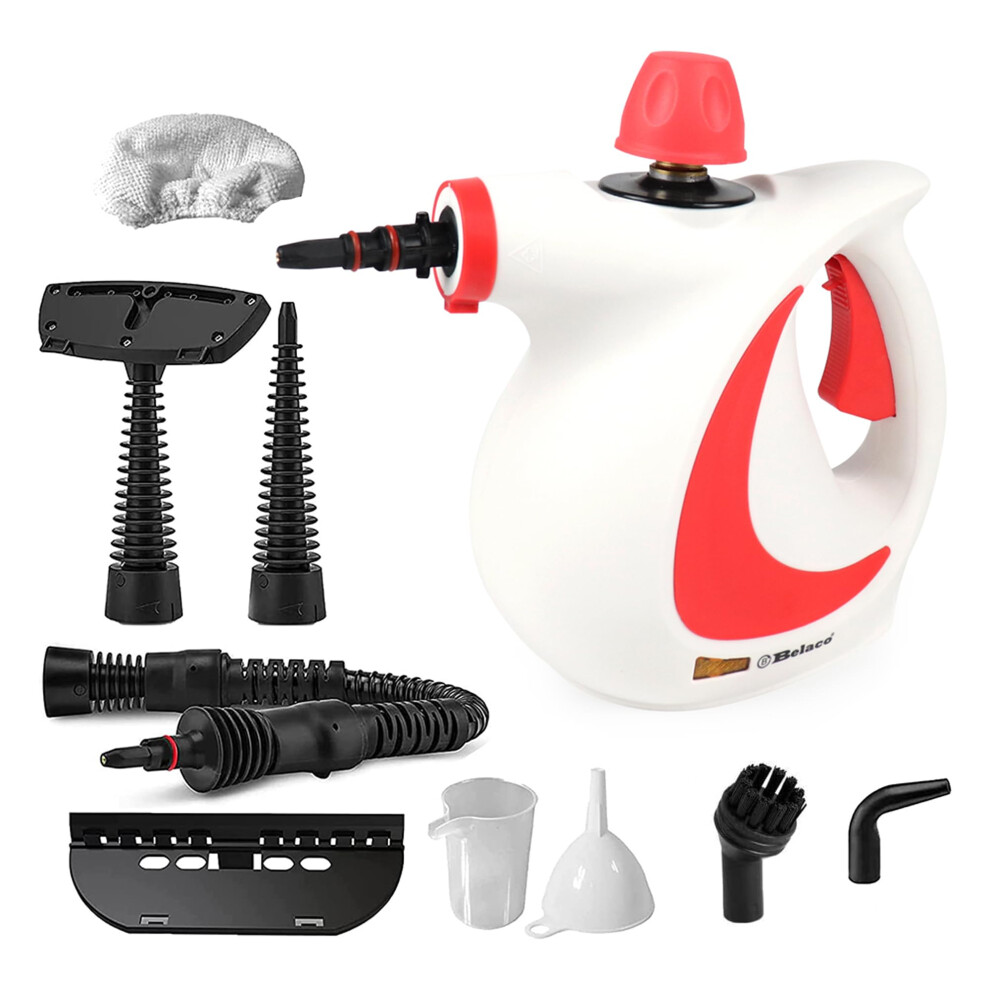 Belaco Multipurpose Steam Cleaner 1050W, 9 Pieces Accessory kit for Multi Purpose Red color portable steamer for stain removing tiles
