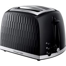 Russell Hobbs Honeycomb 2 Slice Toaster (Extra wide slots, High lift feature, 6 Browning levels, 850W, Black, Textured high gloss) 26061