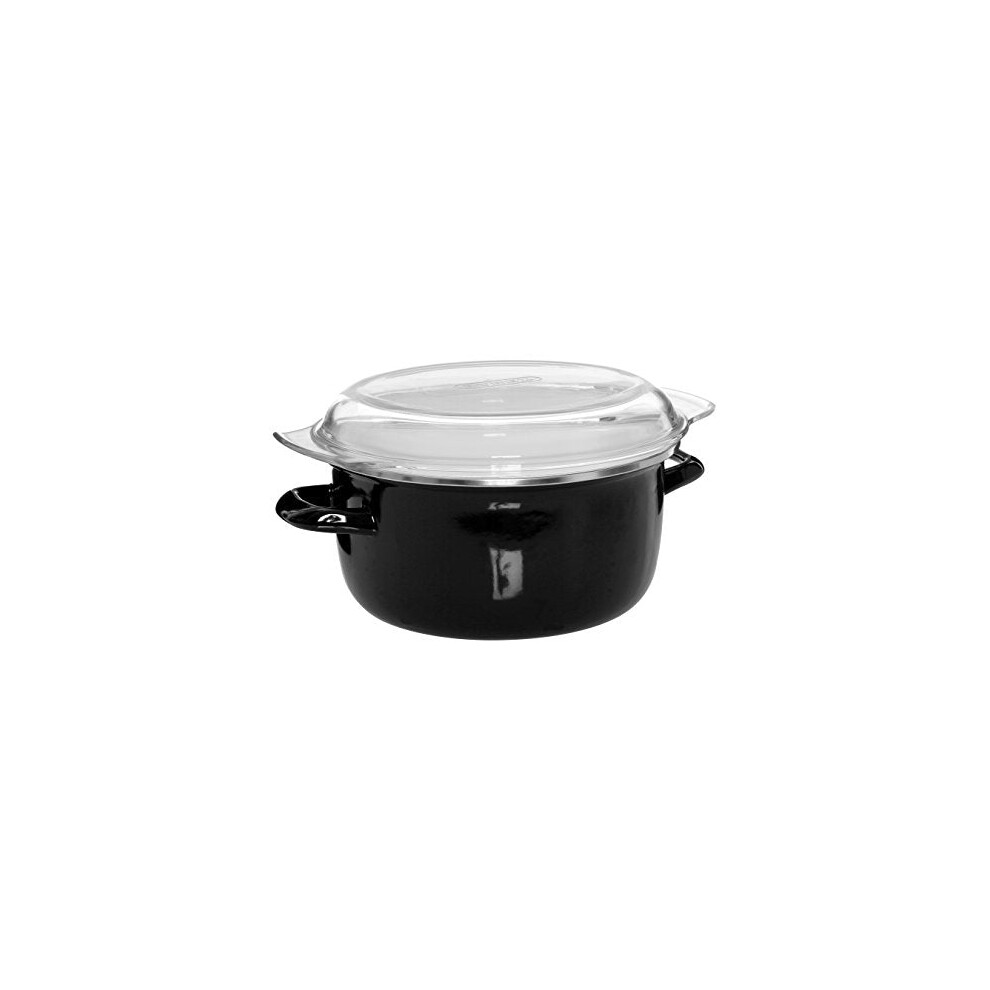 Premier Housewares 5 L Friteuse Emaille Chip Pan Friteuse Glazen Deksel Chip Friteuse Diepe Koekenpan Zwarte Friteuse Friteuse Mand Kleine Friteuse 16x33x27