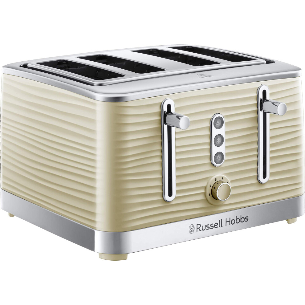 Russell Hobbs Inspire 4 Slice Toaster (Extra wide slots, High lift feature, 6 Browning levels, Frozen , 1800W, Cream textured high gloss) 24384