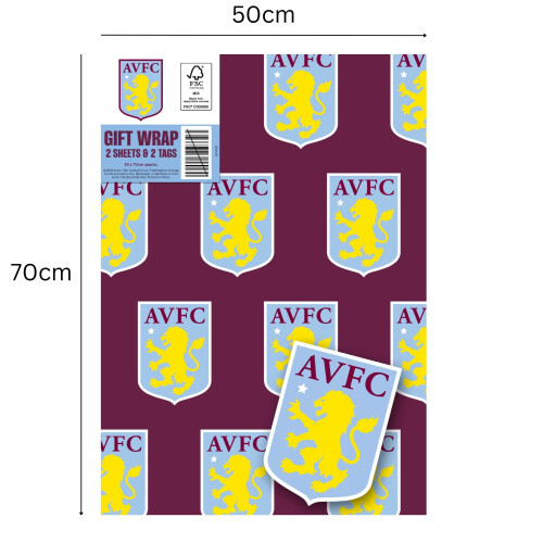 Aston Villa FC 2 Sheet & 2 Tag Gift Wrap 1