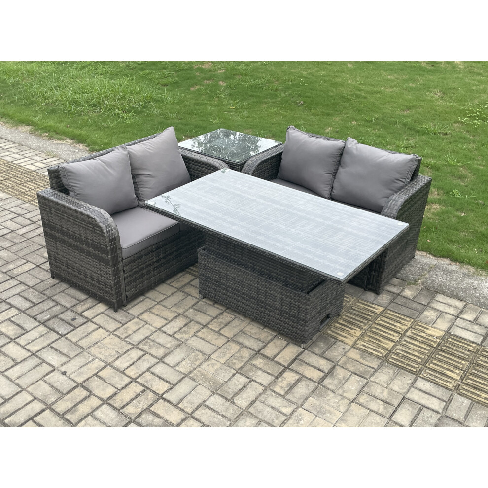 Fimous Unisex Dark Grey Outdoor Rattan Furniture Garden Dining Set Height Adjustable Rising Lifting Table Love Sofa Set Mixed Size 1 - Image 3