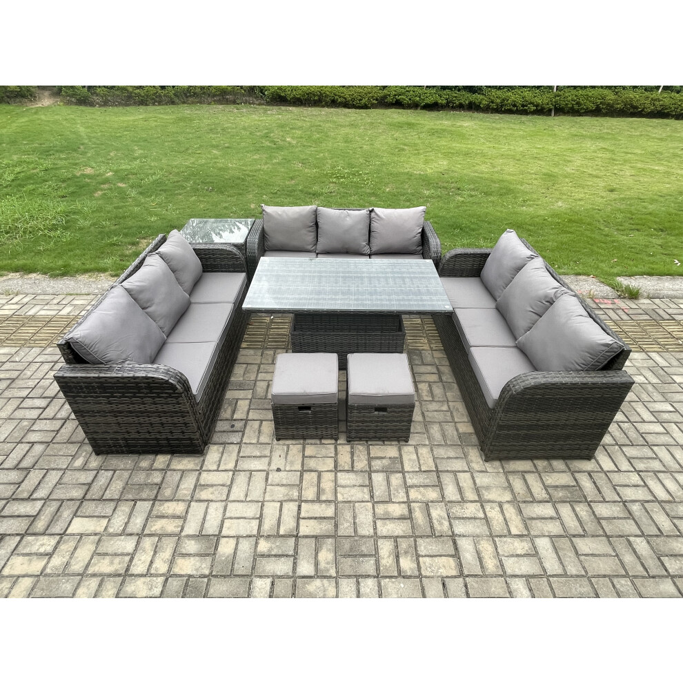 Patio Garden Dining Set Outdoor Rattan Furniture Lounge Sofa Height Adjustable Rising lifting Table