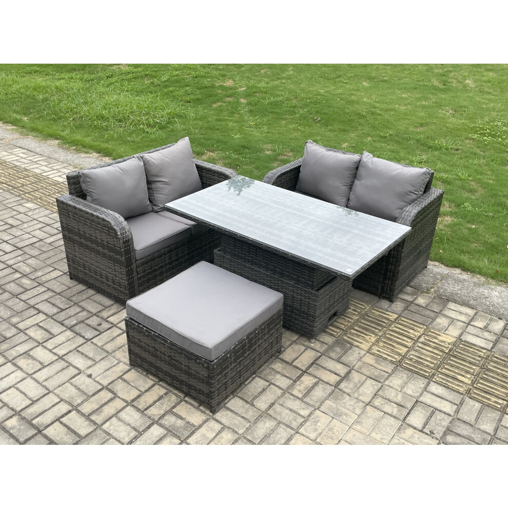 Rackhams Dark/Grey Outdoor Rattan Furniture Garden Dining Set Height Adjustable Rising Lifting Table Love Sofa Set With Big Footstool Mixed - Image 3
