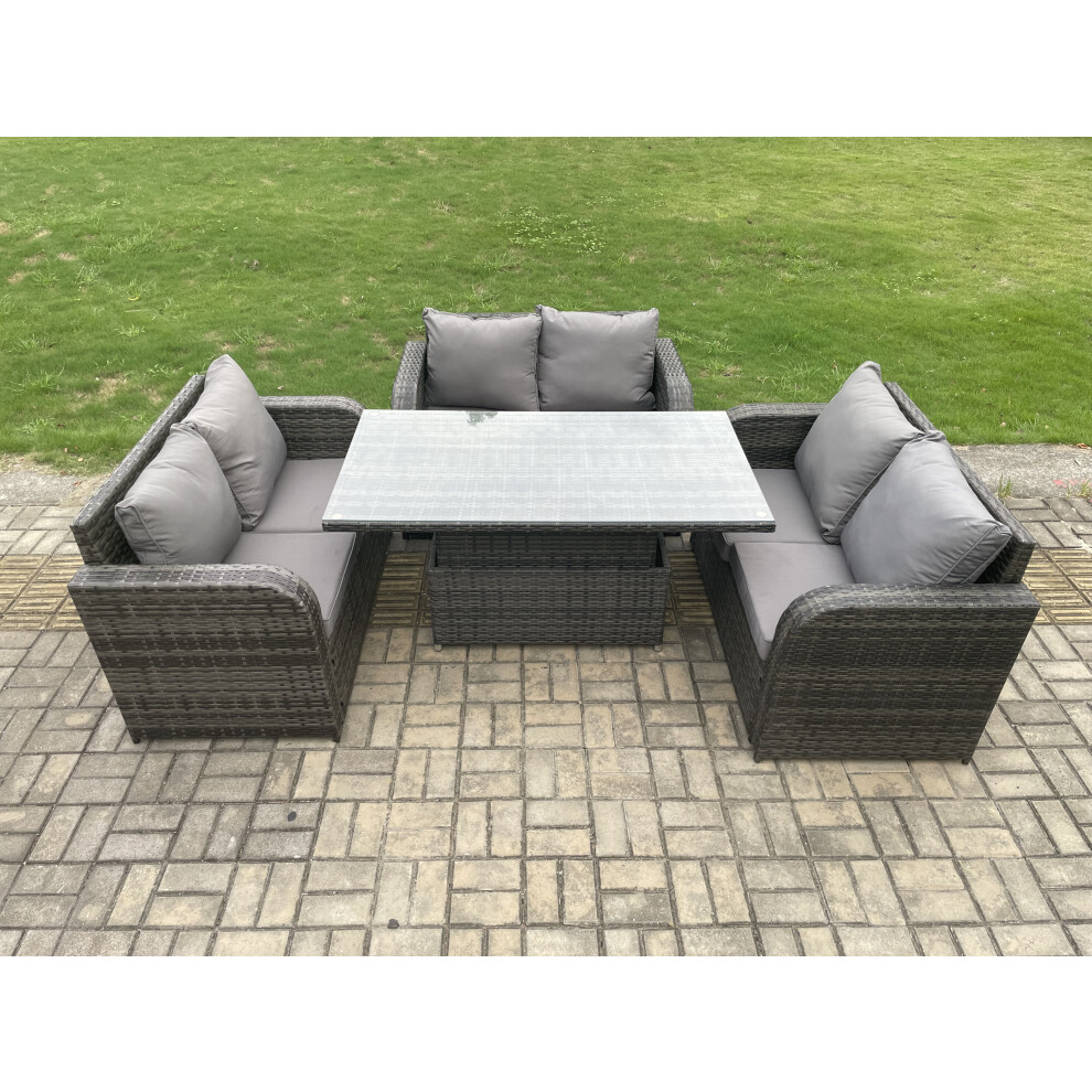Fimous Rattan Love Sofa Set With Rising Dining Table - Dark Grey - Image 3