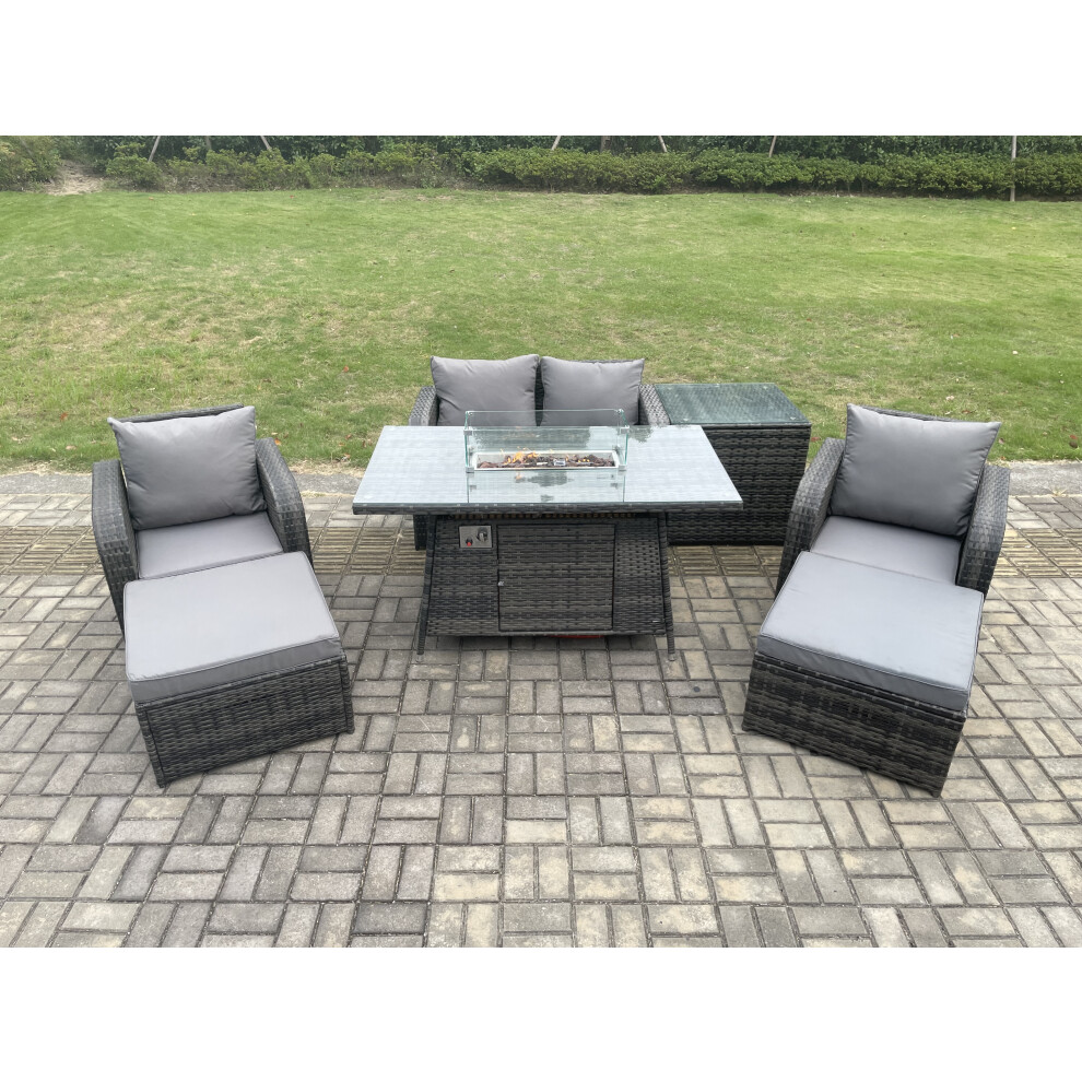 Rattan Garden Furniture Set Outdoor Patio Gas Fire Pit Dining Table and Chairs with Love seat Sofa