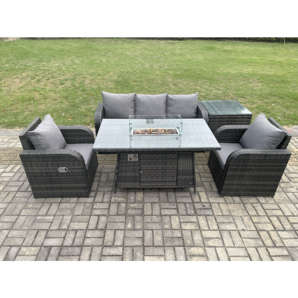 Outdoor Rattan Garden Furniture Set Propane Gas Fire Pit Table Burner with Lounge Sofa Side Table