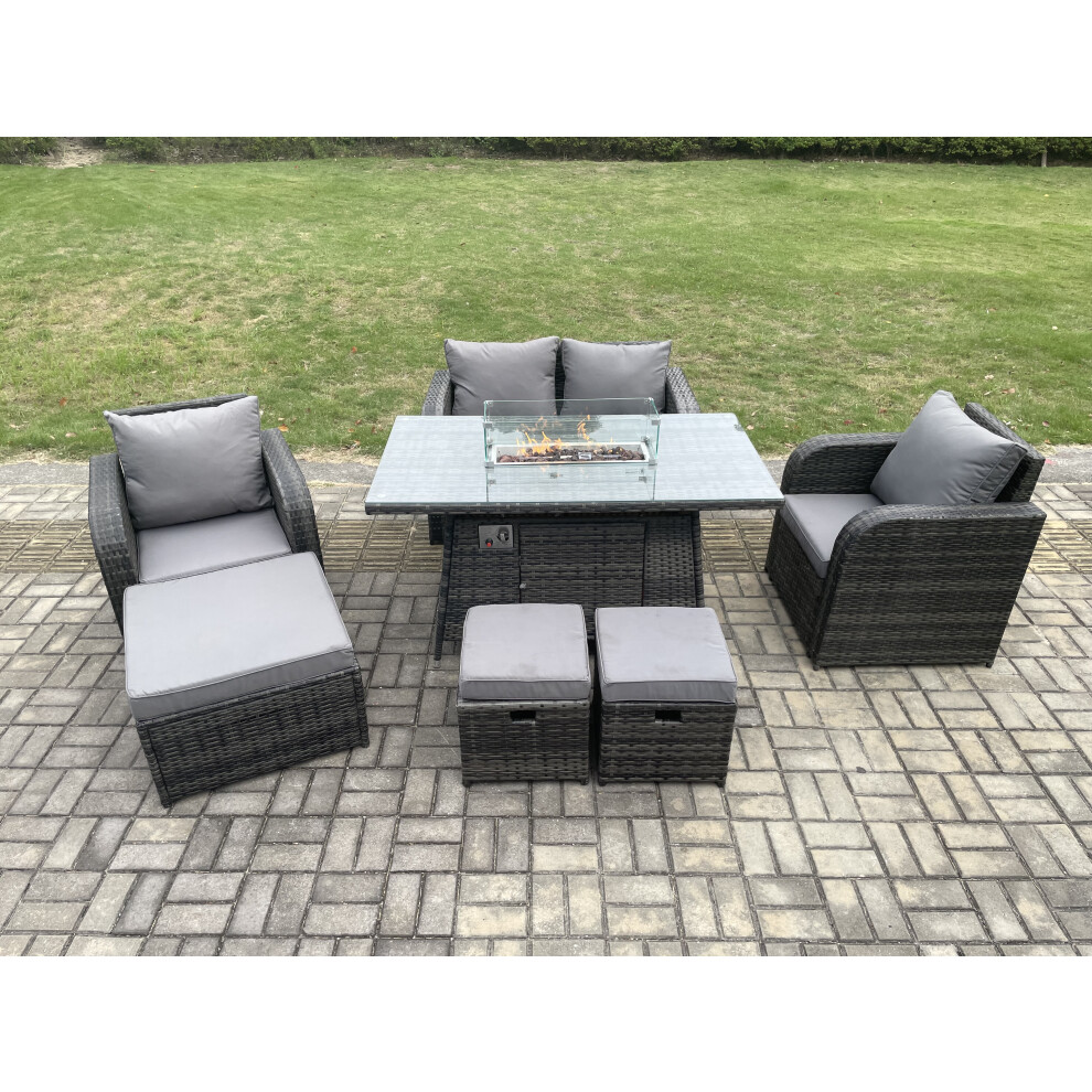 Rattan Garden Furniture Set Outdoor Patio Gas Fire Pit Dining Table and Chairs with Loveseat Sofa