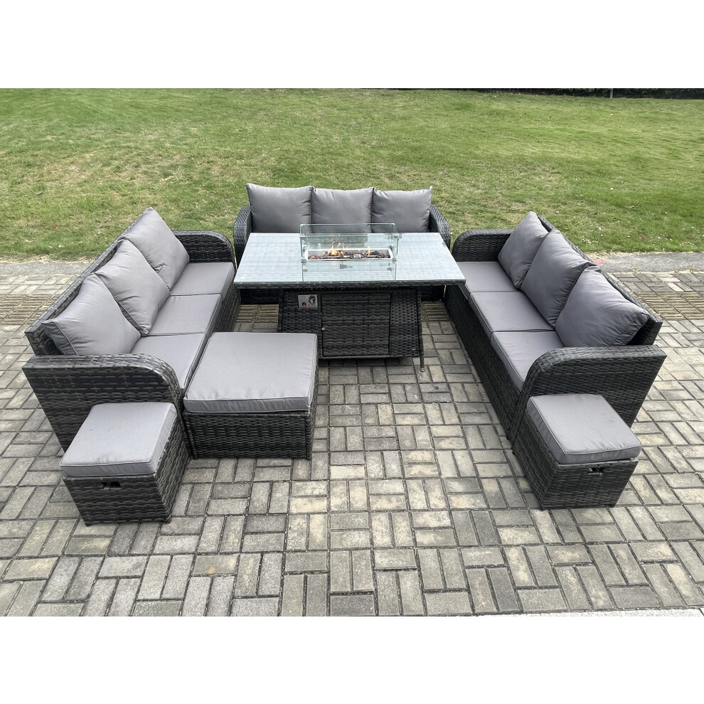 Fimous Outdoor Rattan Furniture Garden Dining Set Gas Fire Pit Table With Lounge Sofa 3 Footstool-image-OPC-PDJVKB8-NEW