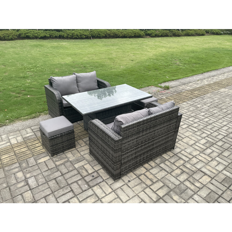 B&Q - Outdoor Rattan Furniture Garden Dining Set Height Adjustable Rising Lifting Table Love Sofa Set With 2 Small Footstools - Image 3