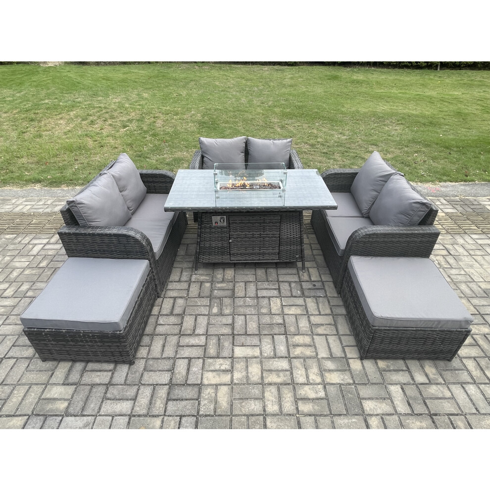 Fimous 8 Seater Rattan Outdoor Garden Furniture Sofa Set Gas Fire Pit Dining Table Gas Heater with Love Sofa 2 Big Footstool-image-OPC-PDJVKBP-NEW
