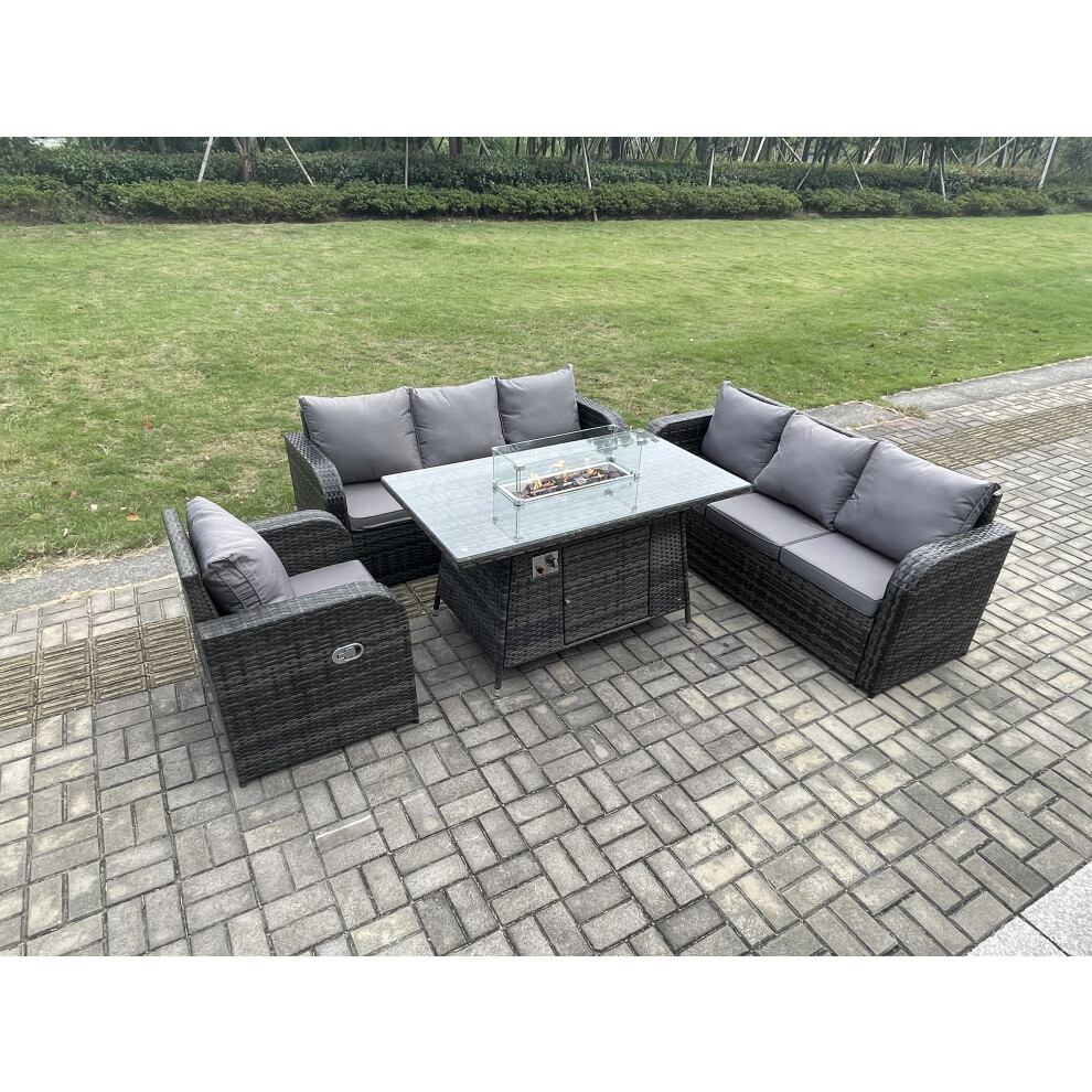 Rattan Outdoor Furniture Gas Fire Pit Rectangle Dining Table Gas Heater Reclining Chair 3 Seater Sofa Sets 7 Seater