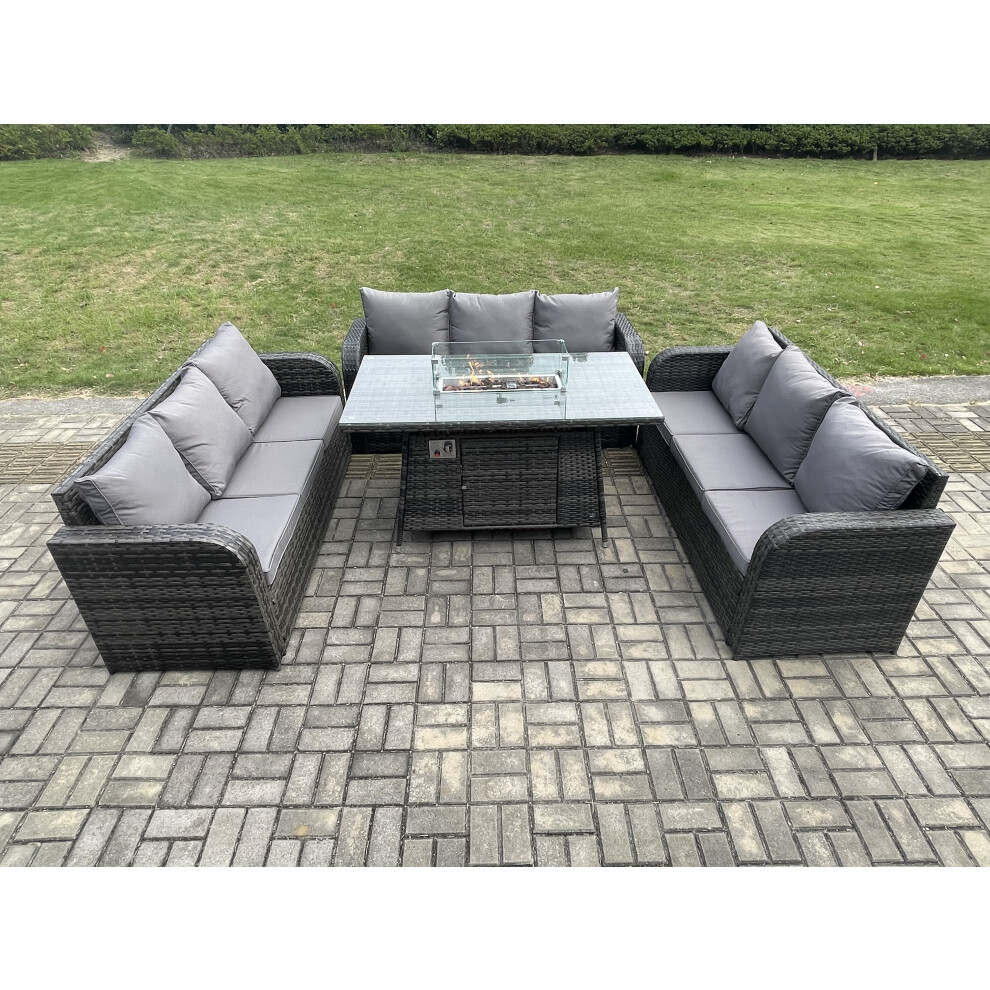 Rattan Garden Furniture Set with Fire Pit Table 4 Pieces Outdoor Lounge Sofa Set Dark Grey Mixed