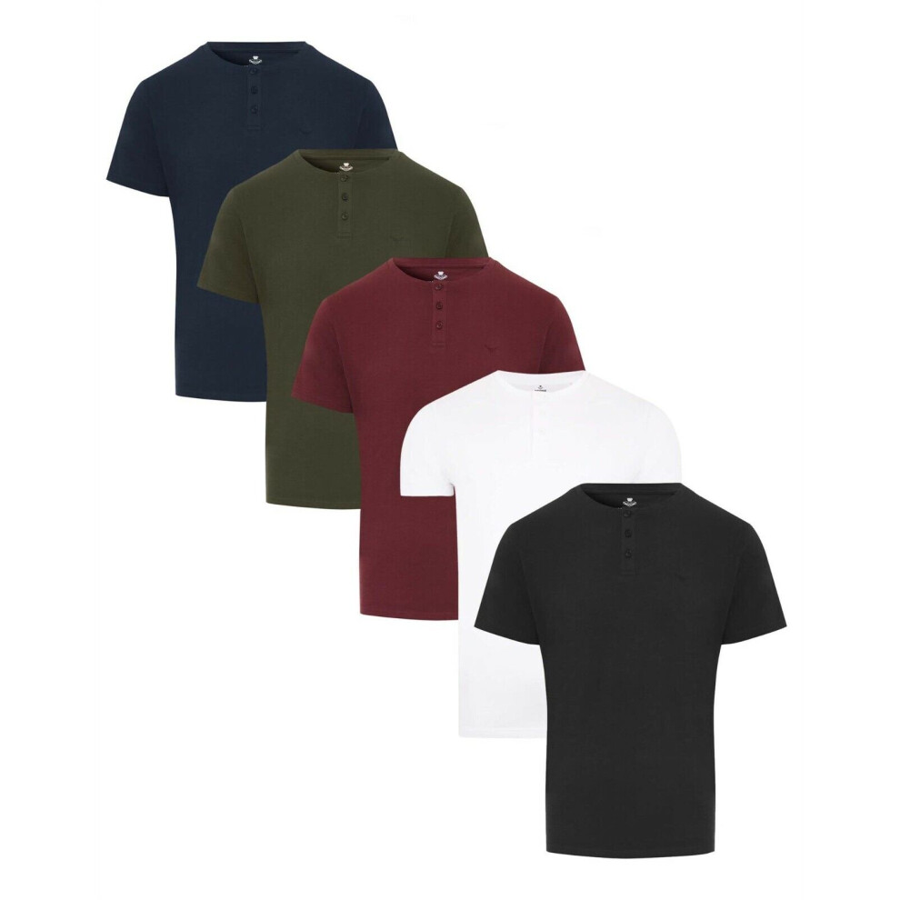 (Black/Grey/White 3 Pack A, S) Men Threadbare 2,3 5 Pack Grandad Short Sleeve T-Shirt Cotton Henley Base Layer