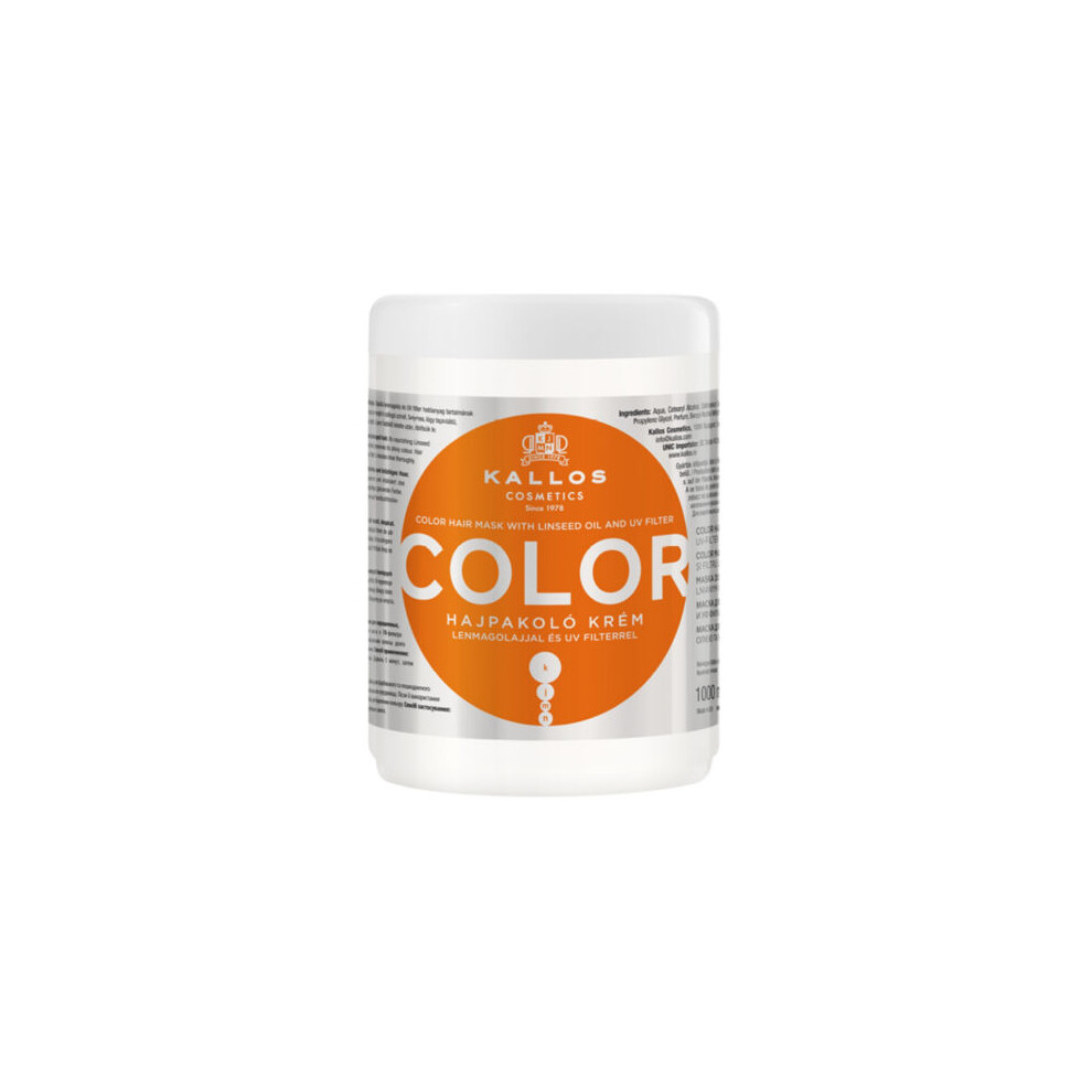 KALLOS Colour Protection Hair Mask - with Flaxseed Oil and UV Filter for Dyed, Brittle Hair 1000ml