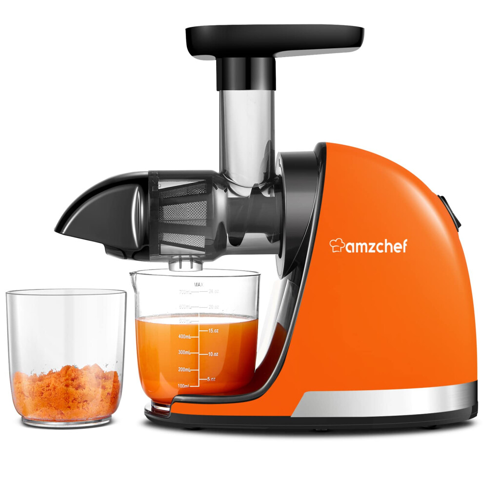 AMZCHEF Juicer Machines - Cold Press Slow Juicer - Masticating Juicer for Whole Fruits and Vegetables   with 2 Cups and Brush - Orange