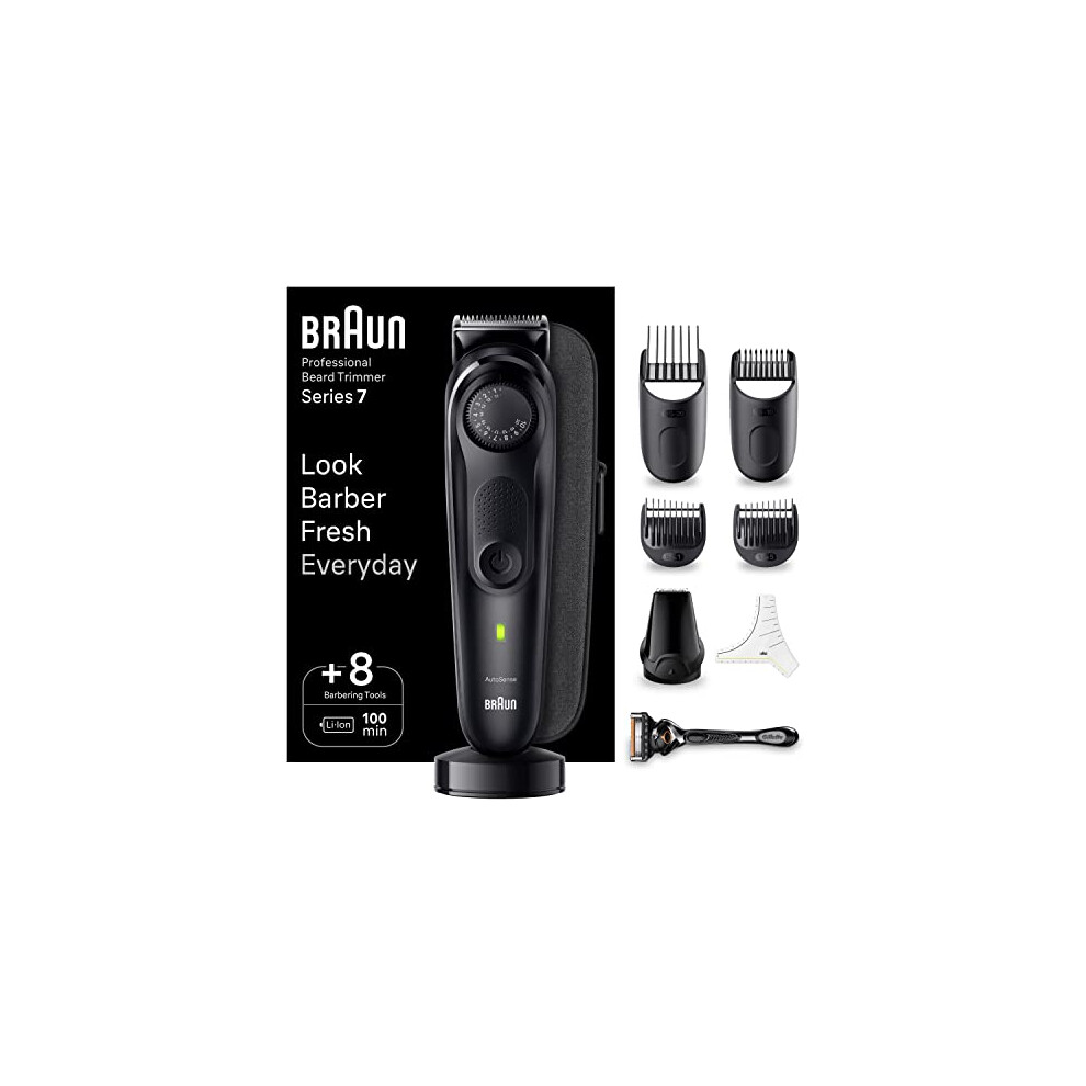 Braun Beard Trimmer Series 7 & Hair Clippers with Gillette Proglide Men's Razor, 40 Length Settings, Gifts for Men, 100-min Runtime, BT7440, Silver