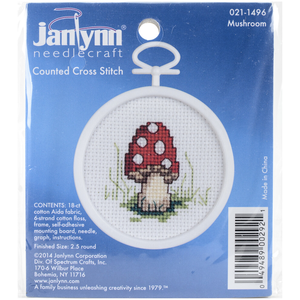 Janlynn Mini Counted Cross Stitch Kit 2.5" Round-Mushroom (18 Count) 21-1496