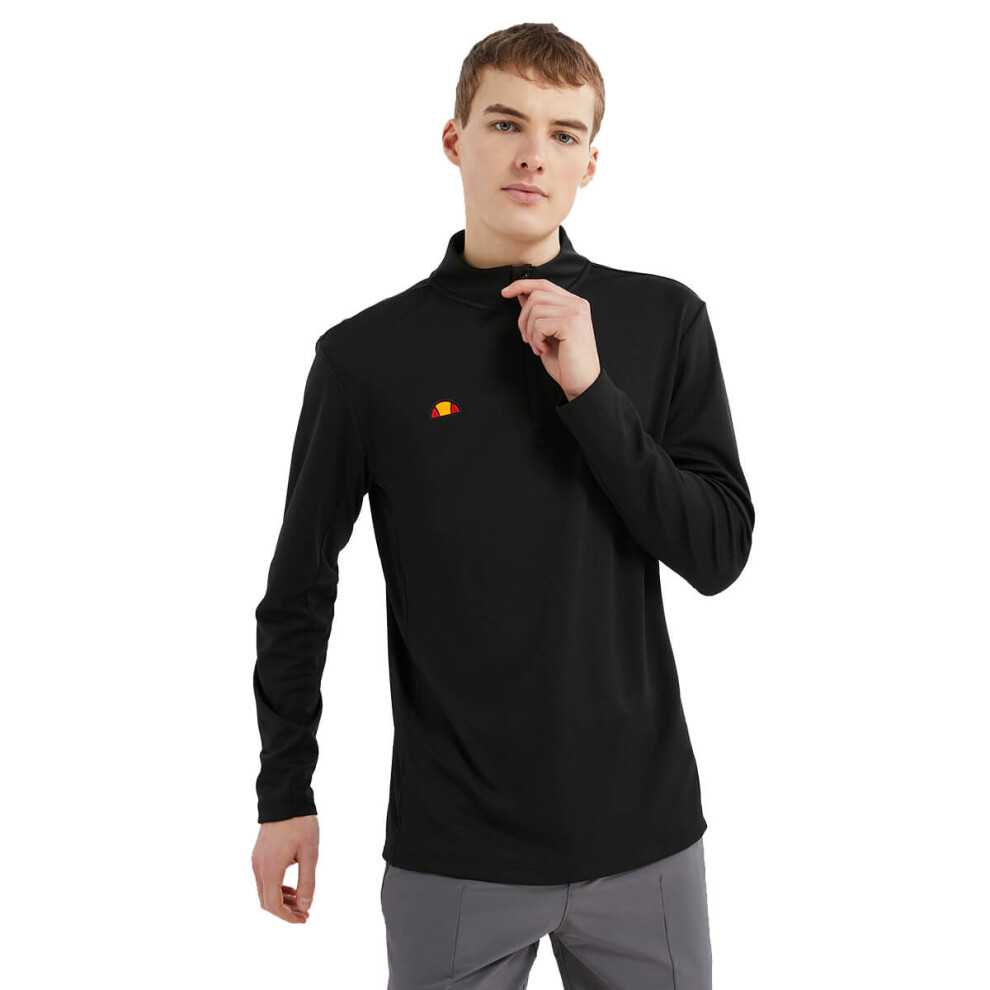 (L, Black) Ellesse Mens 2023 Rolbi Anti-Odour Moisture Wicking 1/2 Zip Golf Sweater