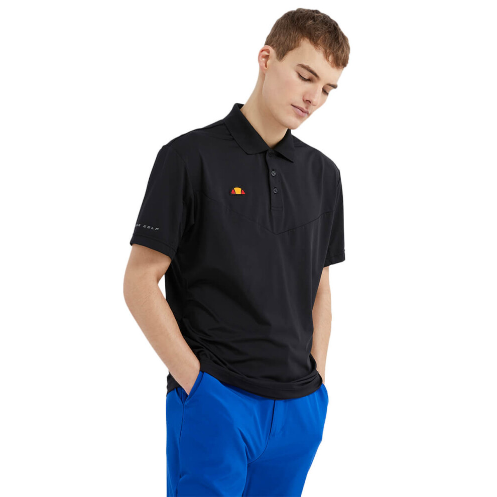 (L, Black) Ellesse Mens 2023 Alsino Anti-Odour Moisture Wicking 3 Button Golf Polo Shirt